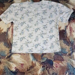 Vintage Women's Bizzit Large White Floral Short Sleeve 1/2 Button Front Shirt
